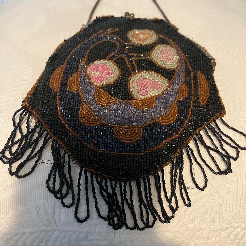 Antique Vintage Fringe Beaded Ornate Purse Bag - Picture 1 of 8
